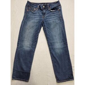American Eagle Boy Fit Jeans Women 0 Regular Blue Excellent Stretch Straight